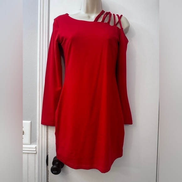 Susana Monaco Women’s Red Cut-Out Shoulder Dress, Size M - Long Sleeve - Picture 5 of 14